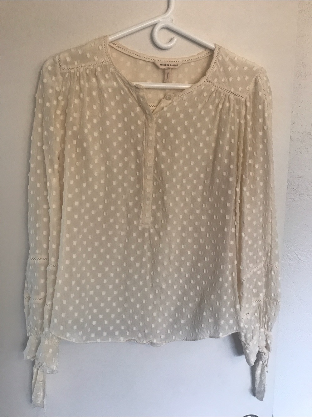 Rebecca Taylor Cream Swiss Dot Long Sleeve Blouse
